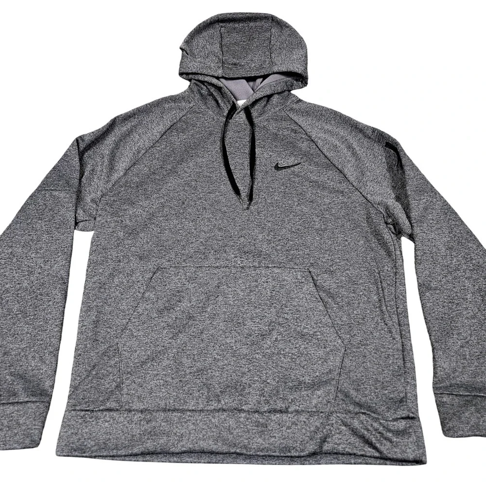 Nike Therma Fit Hoodie Large Gray Performance Fleece Pullover Zip Sleeve Pocket‎
